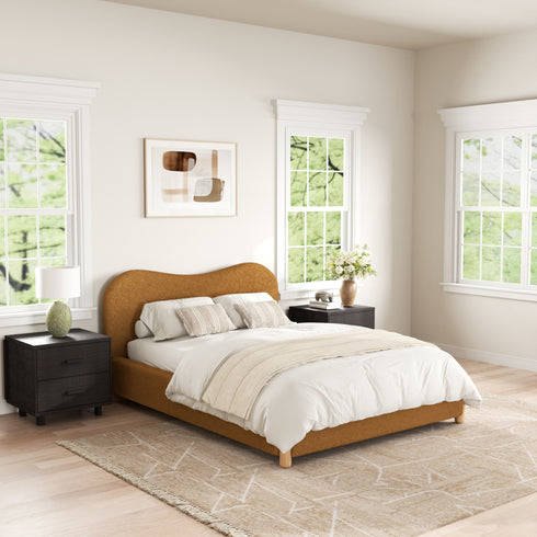 Dorothy Bed Frame with Headboard – Caramel Modern Full Bed Frame | Platform Beds | Kinwell Furniture | Bedroom Bed Headboard