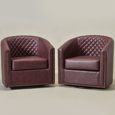 Logan Faux Leather Tufted Swivel Club Chair - Red Modern Swivel Chair | Swivel Accent Chairs | Kinwell Furniture | Swivel Armchairs