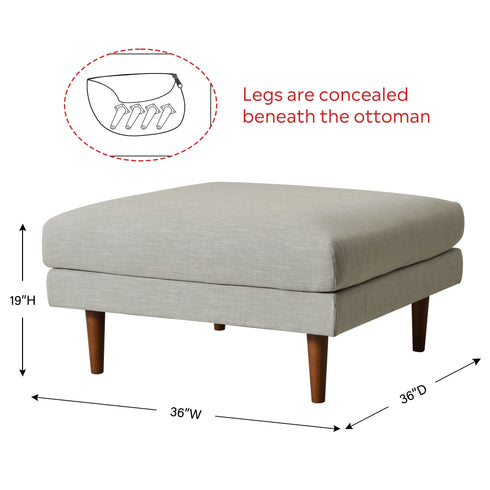 Albert Linen Blend Ottoman – Footrest & Pouf | Living Room Accent Seat | Kinwell Furniture | Contemporary Ottoman | Light Gray