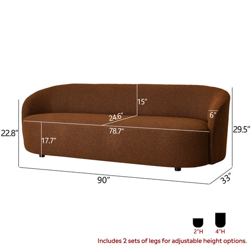 Everitte Bouclé 3-Seater Sofa - Brown 3 Seater Sofa | Three Seater Couch | Kinwell Furniture | Modern 3 Seater Sofas