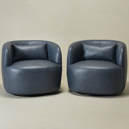 Ashlie Faux Leather Swivel Chair - Navy Blue Swivel Chair | Faux Leather Armchairs | Kinwell Furniture | Modern Swivel Accent Chairs