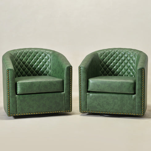 Logan Faux Leather Tufted Swivel Club Chair - Green Modern Swivel Chair | Swivel Accent Chairs | Kinwell Furniture | Swivel Armchairs