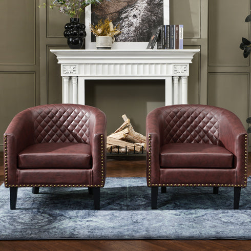 Logan Faux Leather Tufted Club Chair - Red Accent Chair | Decorative Accent Chairs | Kinwell Furniture | Modern Accent Chairs