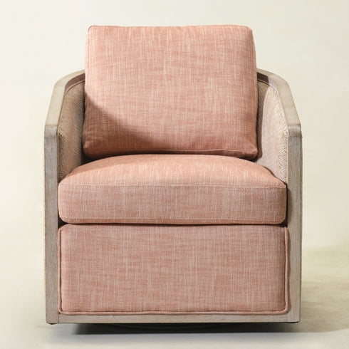 Claude Linen Swivel Cane Chair