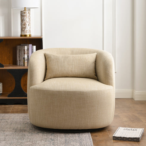 Ashlie Linen Swivel Barrel Chair - Wheat Modern Swivel Chair | Swivel Accent Chairs | Kinwell Furniture | Swivel Armchairs