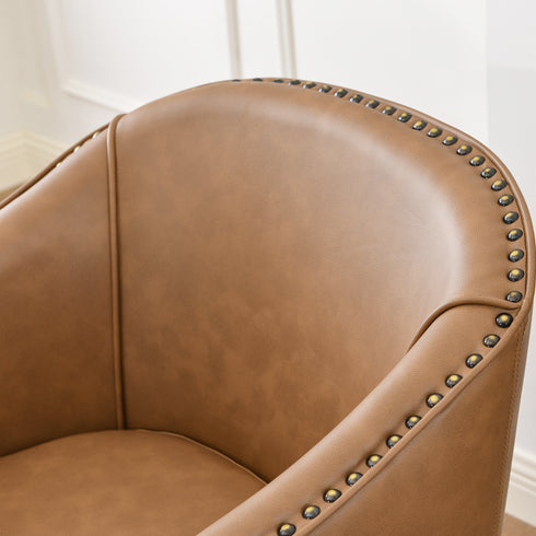 Lawton Faux Leather Tufted Swivel Chair – Camel Industrial Modern Swivel Chair | Faux Leather Office & Lounge Chair | Kinwell Furniture | High Back Chair