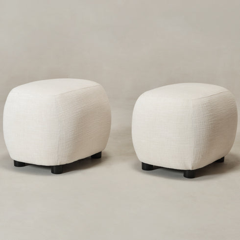 Elmer Linen Ottoman - Ivory Fabric Ottoman | Decorative Ottoman | Kinwell Furniture | Modern Ottoman Furniture