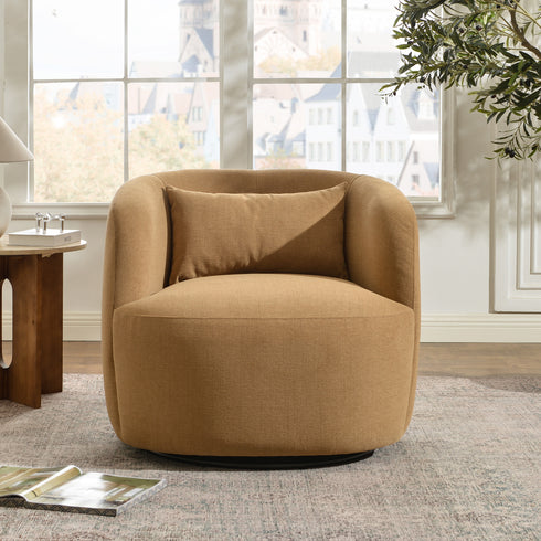 Ashlie Chenille Swivel Barrel Chair - Brown Modern Swivel Chair | Swivel Accent Chairs | Kinwell Furniture | Swivel Armchairs