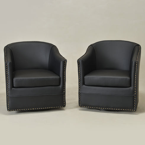 Lawton Faux Leather Tufted Swivel Chair – Black Industrial Modern Swivel Chair | Faux Leather Office & Lounge Chair | Kinwell Furniture | High Back Chair