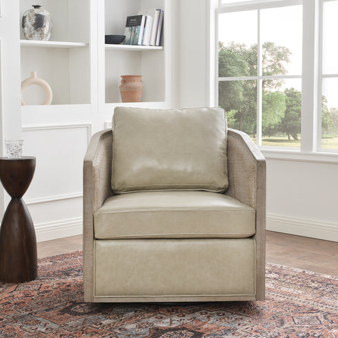 Claude Premium Leather Swivel Cane Chair - Modern Swivel Chair | Swivel Accent Chairs | Kinwell Furniture | Swivel Armchairs