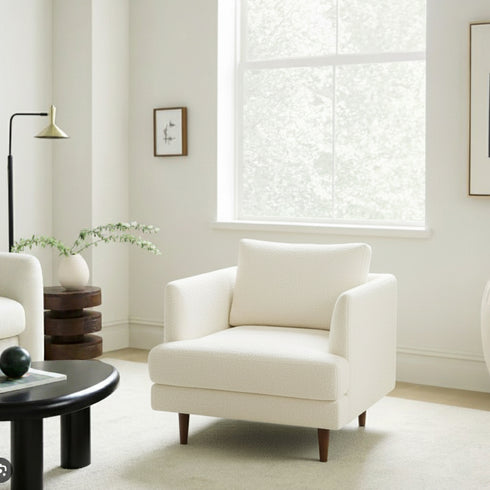 Upholstered Armchair – Cream Square Arm Accent Chair | Performance Fabric Armchair | Kinwell Furniture | Scandinavian, Timeless Design