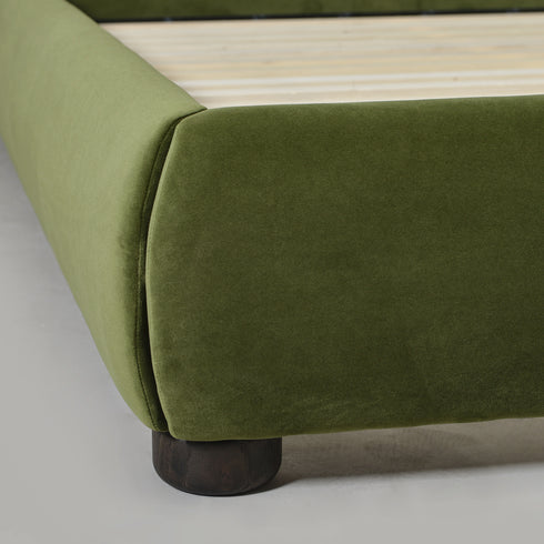 Harriet Vevlet Platform Bed with Wood Legs