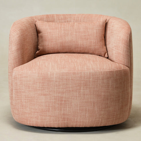 Ashlie Linen Swivel Barrel Chair - Coral Modern Swivel Chair | Swivel Accent Chairs | Kinwell Furniture | Swivel Armchairs