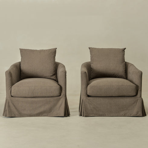 Eliza Slipcover Swivel Barrel Chair – Brown Swivel Armchair | Washable Slipcover Chair | Kinwell Furniture | Cozy Lounge Chair