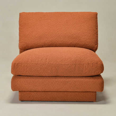 Montyne Bouclé Armless Chair - Caramel Accent Chair | Warm Brown Lounge Chair | Kinwell Furniture | Modern Accent Seating