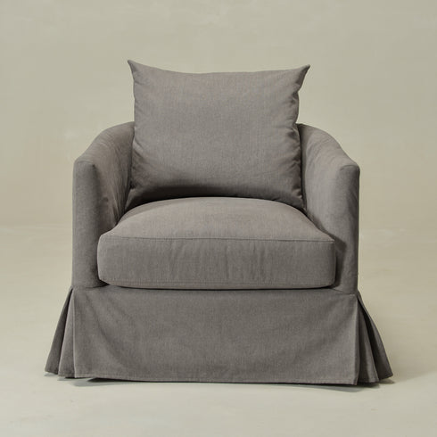Eliza Slipcover Swivel Barrel Chair – Gray Swivel Armchair | Washable Slipcover Chair | Kinwell Furniture | Cozy Lounge Chair