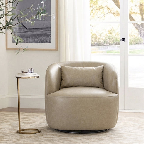 Ashlie Faux Leather Swivel Chair - Khaki Swivel Armchair | Faux Leather Accent Chairs | Kinwell Furniture | Modern Swivel Chairs
