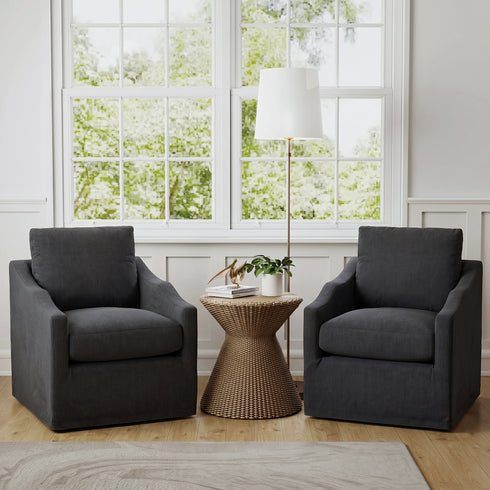 Charles Slipcover Swivel Barrel Chair – Black Modern Swivel Chair | Slipcover Swivel Chairs | Kinwell Furniture | Swivel Armchairs