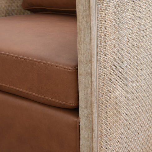 Claude Premium Leather Swivel Cane Chair - Brown Modern Swivel Chair | Swivel Accent Chairs | Kinwell Furniture | Swivel Armchairs