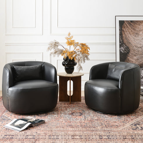 Ashlie Leather Swivel Barrel Chair - Black Accent Swivel Chair | Swivel Chairs for Living Rooms | Kinwell Furniture | Top Swivel Chairs