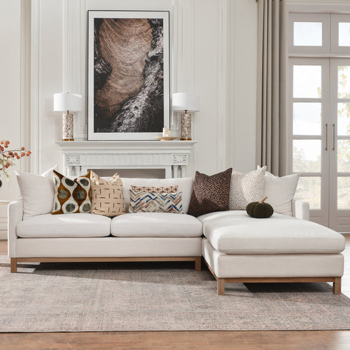 Cream Goose Down Sectional Sofa | L-Shape Down Filled Sectional with Chaise | Cream Upholstered Sectional Sofa | Modern Cream Sectional Couch | Soft Down Sectional Sofa