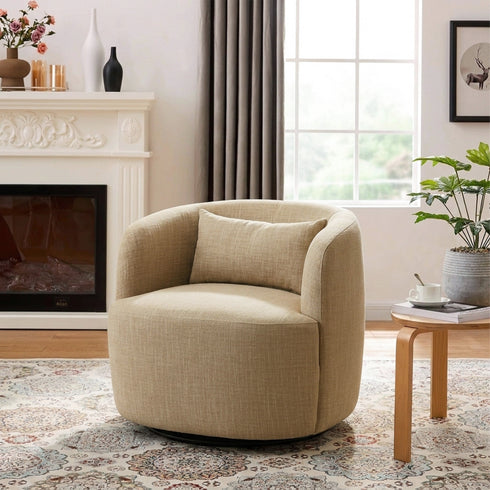 Ashlie Linen Swivel Barrel Chair - Wheat Modern Swivel Chair | Swivel Accent Chairs | Kinwell Furniture | Swivel Armchairs