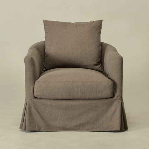 Eliza Slipcover Swivel Barrel Chair – Brown Swivel Armchair | Washable Slipcover Chair | Kinwell Furniture | Cozy Lounge Chair