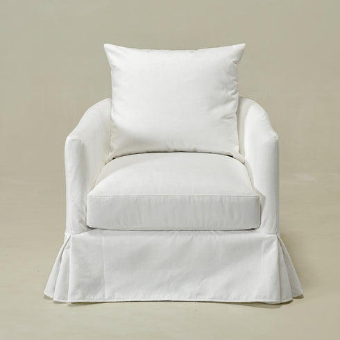 Eliza Slipcover Swivel Barrel Chair – White Swivel Armchair | Washable Slipcover Chair | Kinwell Furniture | Cozy Lounge Chair