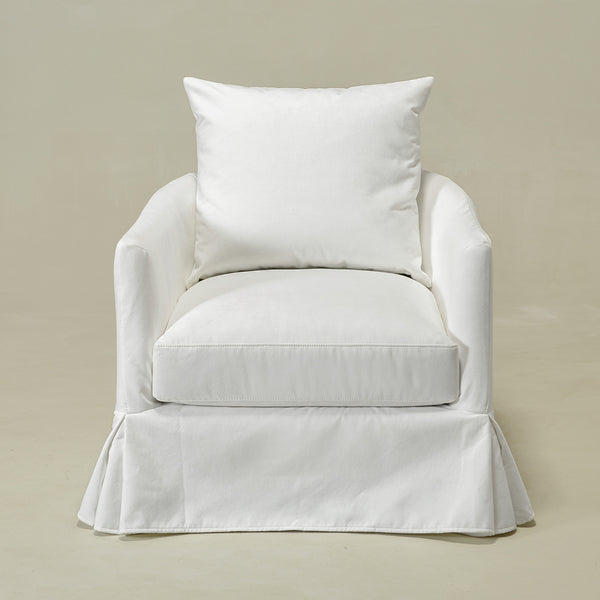 Eliza Slipcover Swivel Barrel Chair – White Swivel Armchair | Washable Slipcover Chair | Kinwell Furniture | Cozy Lounge Chair