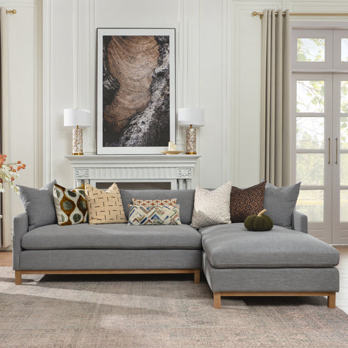 Goose Down Feathers Upholstered Sectional Sofa | Cloud Soft L-Shaped Sectional with Chaise | Down Filled Modern Sectional Couch | Comfortable Everyday Sectional Sofa | Modular L-Shape Sectional | Kinwell Furniture