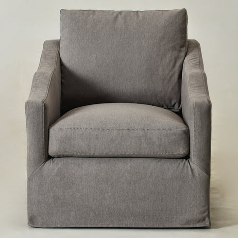 Charles Slipcover Swivel Barrel Chair – Slate Gray Modern Swivel Chair | Slipcover Swivel Chairs | Kinwell Furniture | Swivel Armchairs
