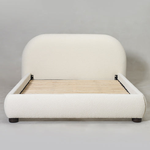 Harriet Boucle Platform Bed with Wood Legs
