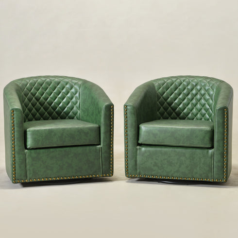 Logan Faux Leather Tufted Swivel Club Chair - Modern Swivel Chair | Swivel Accent Chairs | Kinwell Furniture | Swivel Armchairs
