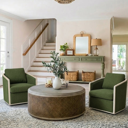 Claude Bouclé Swivel Barrel Chair