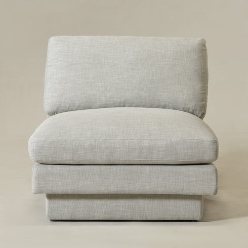 Linen Blend Down Feather Upholstered Accent Chair – Light Gray Modern Armless Slipper Chair | Plush Goose Down Filled Lounge Chair with Removable Cushions | Kinwell Furniture | Extra Wide Accent Chair