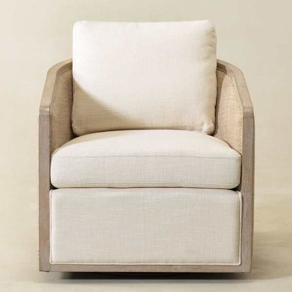 Claude Linen Swivel Cane Chair