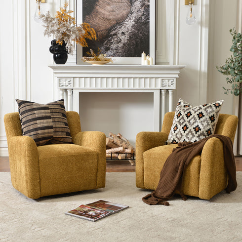 Vestie Chenille Swivel Barrel Chair - Camel Modern Swivel Chair | Swivel Accent Chairs | Kinwell Furniture | Swivel Armchairs