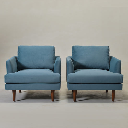 Upholstered Armchair – Blue Square Arm Accent Chair | Performance Fabric Armchair | Kinwell Furniture | Scandinavian, Timeless Design