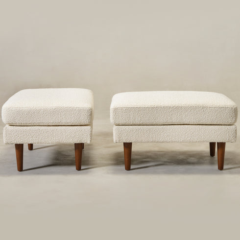 Albert Linen Blend Ottoman – Footrest & Pouf | Living Room Accent Seat | Kinwell Furniture | Contemporary Ottoman | Cream