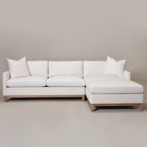 Cream Goose Down Sectional Sofa | L-Shape Down Filled Sectional with Chaise | Cream Upholstered Sectional Sofa | Modern Cream Sectional Couch | Soft Down Sectional Sofa
