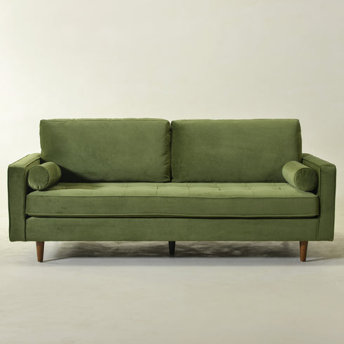 Tiziano Tufted 3-Seater Sofa – Green Velvet Couch with Accent Pillows | Mid-Century Modern Sofa | Kinwell Furniture
