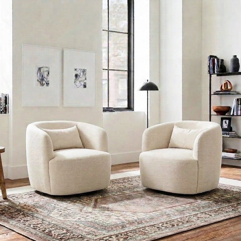 Ashlie Linen Swivel Barrel Chair - Ivory Modern Swivel Chair | Swivel Accent Chairs | Kinwell Furniture | Swivel Armchairs