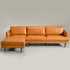 Samuel Tapered Arm Two-Piece Sectional – Leather Camel Chaise Sectional Sofa | 3-Seater Couch | Kinwell Furniture | Mid-Century Modern Design