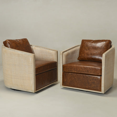 Claude Premium Leather Swivel Cane Chair - Comfortable Swivel Chair | Modern Swivel Chairs | Kinwell Furniture | Modern Swivel Chairs