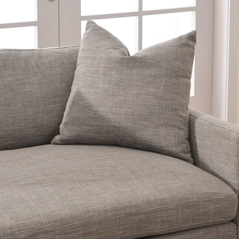 Goose Down Feathers Upholstered Loveseat – Tan Square Arm 2-Seater Sofa | Plush Feather-Filled Loveseat | Kinwell Furniture | Cloud-Soft, Timeless Design