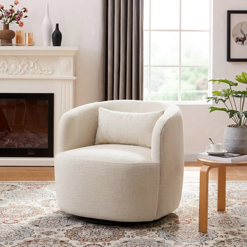 Ashlie Linen Swivel Barrel Chair - Ivory Modern Swivel Chair | Swivel Accent Chairs | Kinwell Furniture | Swivel Armchairs