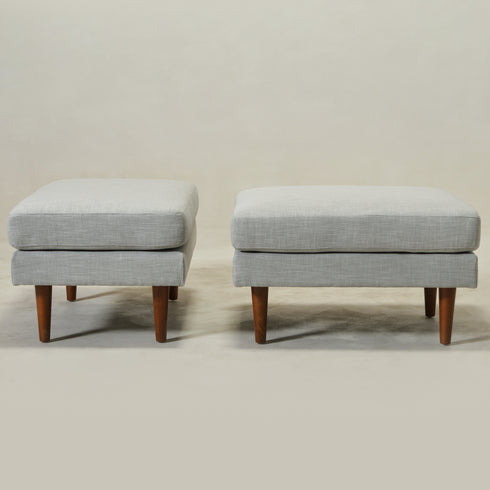 Albert Linen Blend Ottoman – Footrest & Pouf | Living Room Accent Seat | Kinwell Furniture | Contemporary Ottoman | Light Gray