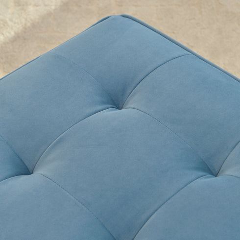 Tiziano Tufted Ottoman – Velvet Rectangular Footrest & Accent Seat | Mid-Century Upholstered Pouf | Blue Ottoman