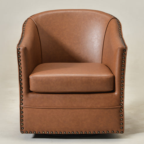 Lawton Faux Leather Tufted Swivel Chair – Brown Industrial Modern Swivel Chair | Faux Leather Office & Lounge Chair | Kinwell Furniture | High Back Chair