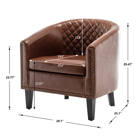 Logan Faux Leather Tufted Club Chair - MCM Accent Chair | Accent Side Chairs | Kinwell Furniture | Leather Accent Chairs & Barrel Accent Chairs